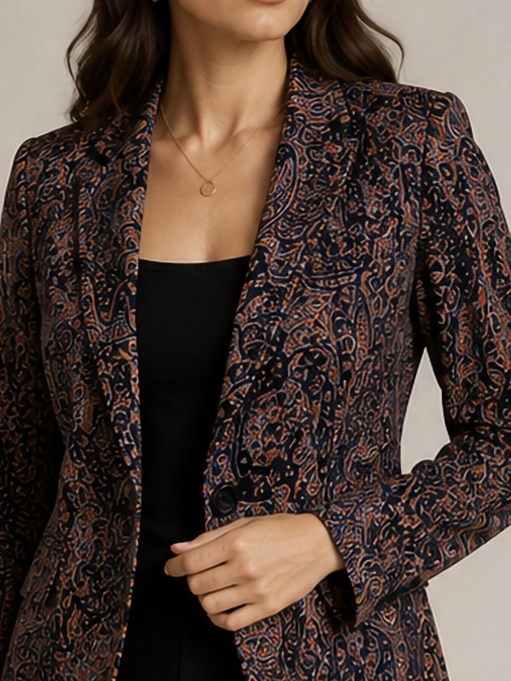 Harve Benard Navy and Rust Paisley Blazer